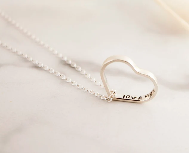 Love You engraved silver heart necklace