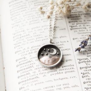 Starry Night silver celestial mountain necklace