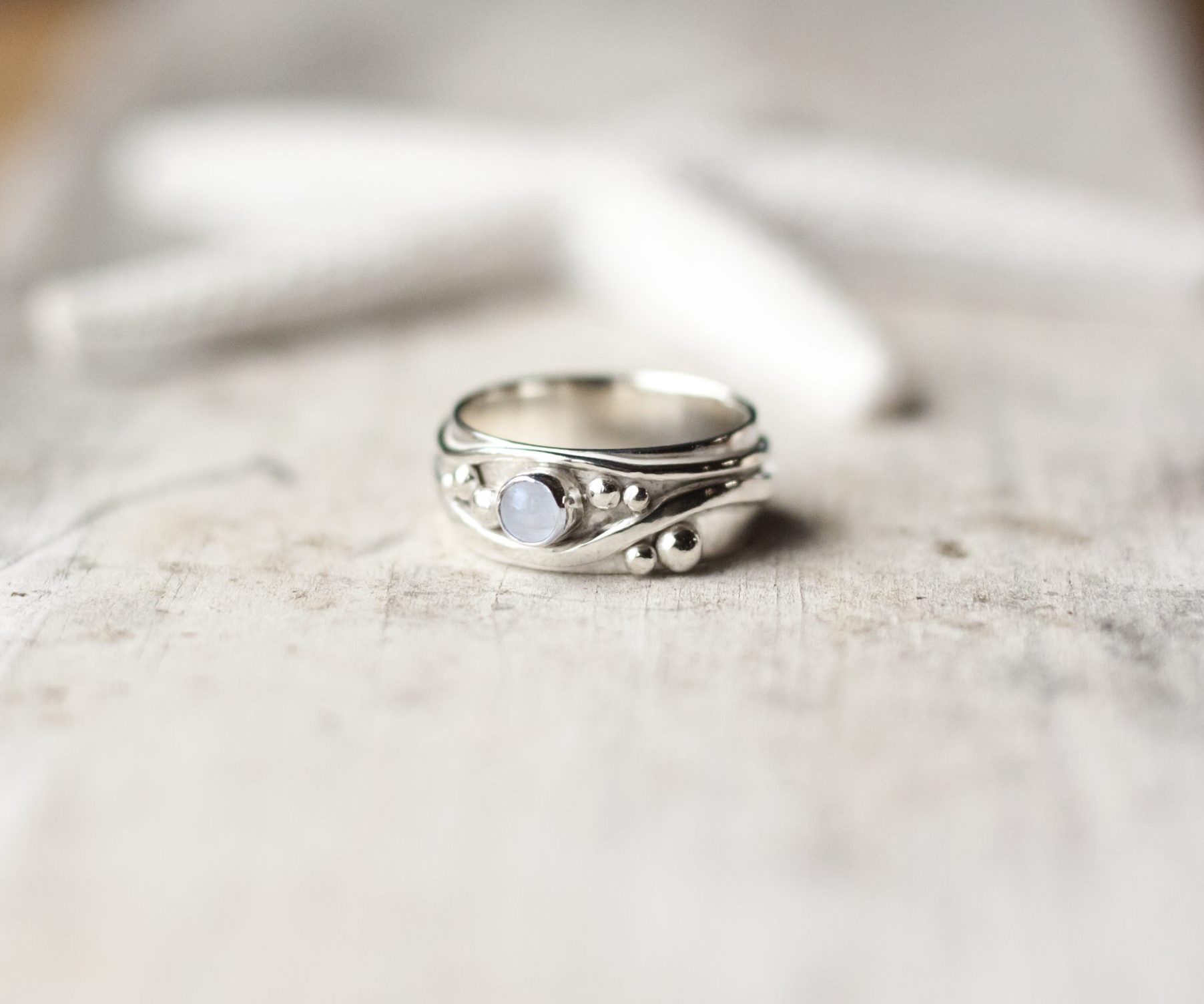 Recycled silver Shoreline ring with moonstone