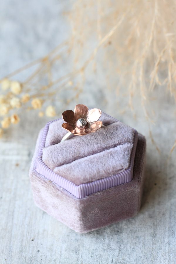 Handmade recycled copper flower rings