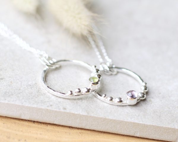 Silver Pebble & Birthstone necklace