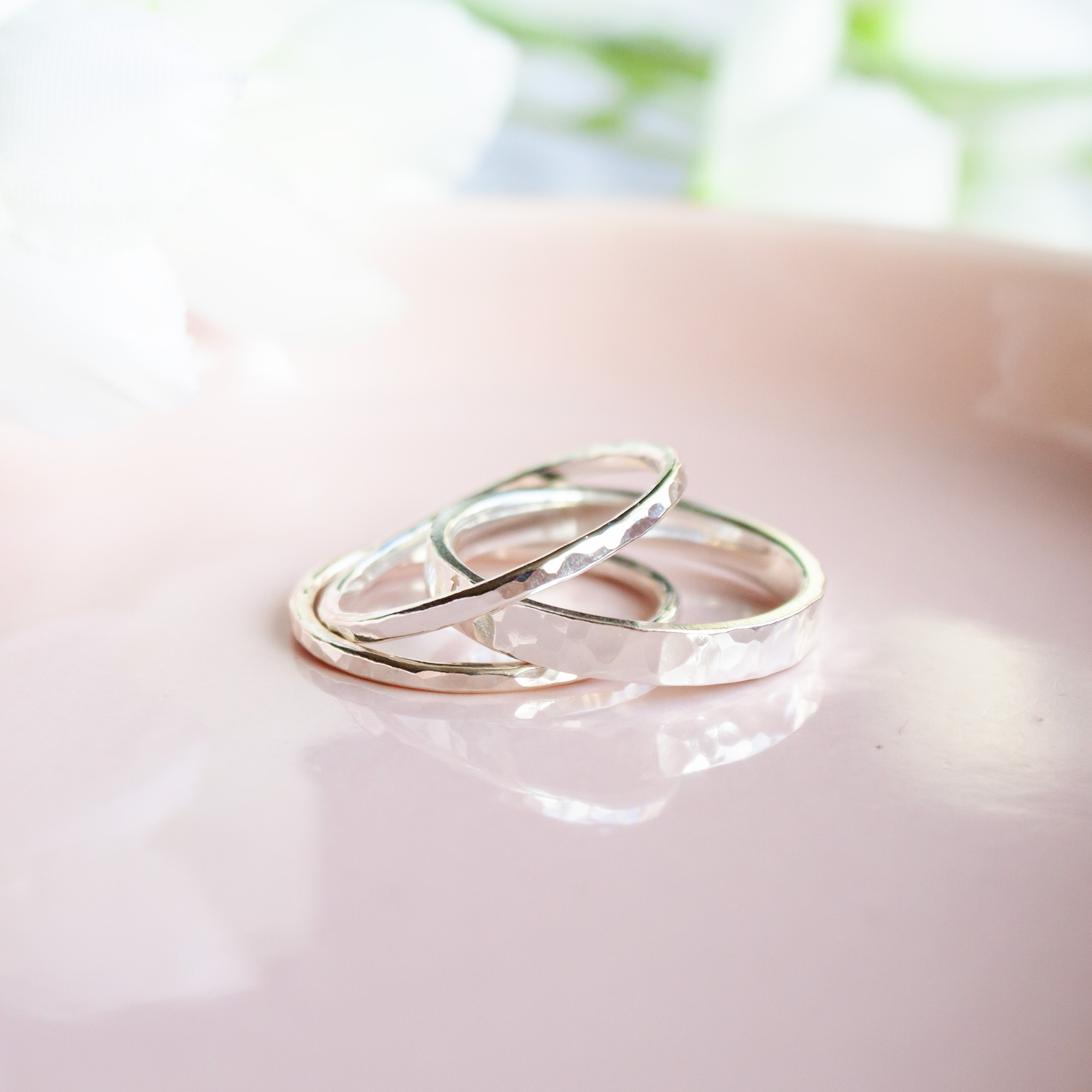 Mallow hammered stacking rings